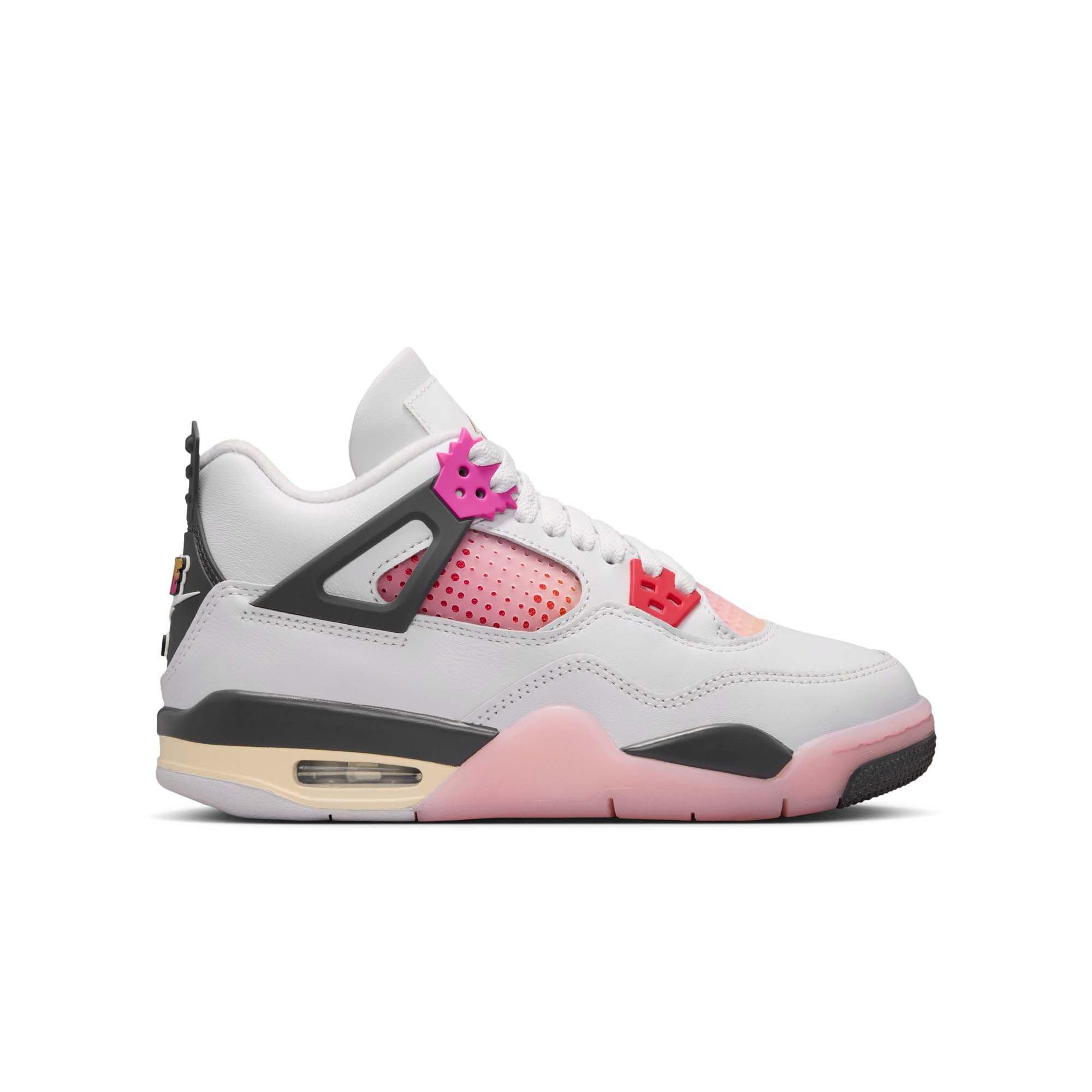 Jordan 4 Retro "Comic" Grade School Kids' Shoe - OFF WHITE/FIRE PINK/ANTHRACITE